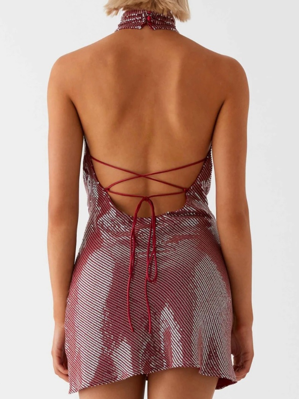 Peppermayo Shimmer Halter Mini Dress in Dusty Rose - Picture 4 of 7